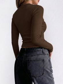 Women's Y2K Sexy Slim Fit Crew Neck Breathable Long Sleeve T-Shirt, Suitable For Daily Wear Brown - Brown - View 2