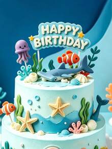 1pc Unisex Children Shark Crab Jellyfish Soft Decoration, Used For Dessert Table Decoration, Ocean Style Cake Decoration, Suitable For Baby Shower And Birthday Party - Multicolor - View 7