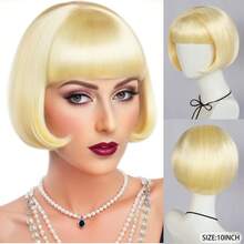 Perruque courte colorée avec frange, pour le port quotidien des femmes, fête de costume d'Halloween, perruque de cosplay anime en cheveux synthétiques lisses, options de dégradé multicolore et de couleur unie (jaune, blanc, marron, vert, or) - Multicolore - Voir 18