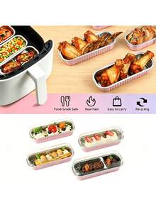 50 moldes pequeños de papel de aluminio con tapa, rectangulares, para hornear. Moldes desechables para mini pasteles y magdalenas. Vasitos para tarta de queso, postres, flanes, pudines y panes. - Rosa - Ver 6