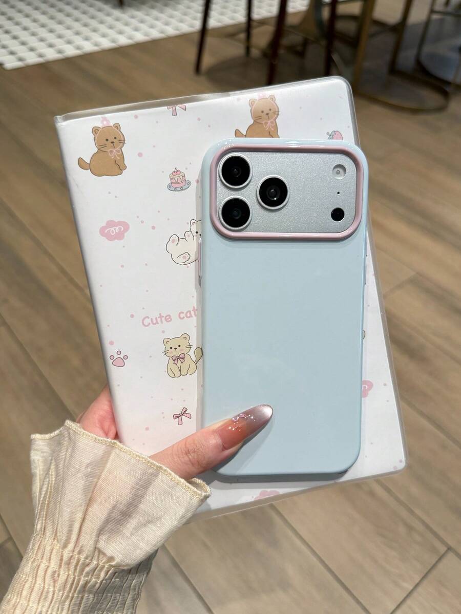 Luxury Glossy Solid Color Protective Phone Case Soft TPU Material Light Blue Large Hole Colorful Edge Phone Case Suitable For IPhone 17 Pro Max 17 Pro 16 15 14 13 Pro Max Plus Anti-Drop Soft Back Cover - Baby Blue - View 1