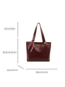 1pc Red Summer New Scarf Decor Large Capacity Solid Color PU Tote Bag Women's Shoulder Bag - Red - View 7