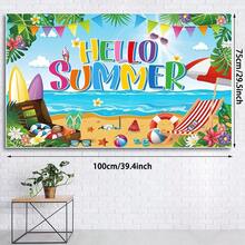 1pc Summer Party Decorations, Hello Summer Beach Party Backdrop Banner, Colorful Beach Scene Photography Background - View 6