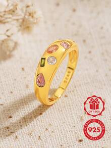 925 Sterling Silver Plated 18K Gold Unique Luxury Vintage Coin Style Colorful Zirconia Ring For Women - Colored  Ring - View 2