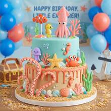 Underwater Cake Decorations, Ocean Cake Decorations, Octopus, Seahorse, Crab, Starfish, Suitable For Ocean Birthday Party, Baptism Party, These Underwater Cake Decorations Are Perfect For Underwater, Ocean Theme Or Mermaid Theme Birthday Party, Ocean Party, Gender Reveal And Tropical Theme Events. This Eye-Catching Display Will Be The Highlight Of Your Dessert Table, Creating Unforgettable Memories For Guests And The Birthday Person. - Multicolor - View 5