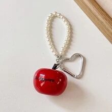 1pc Realistic Fruit Bag Charm Keychain, Lifelike Apple Or Pear Pendant With Pearl Handle And Heart Clasp, Handbag Accessory, Backpack Charm, Key Ring - Multicolor - View 8