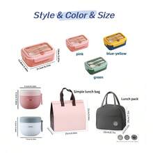 1pc Pink Bento Box, Compartment Food Storage Container, Lunch Box With Spoon And Fork, Microwave Food Storage Box, Leak-Proof Snack Box - Multicolor - View 8