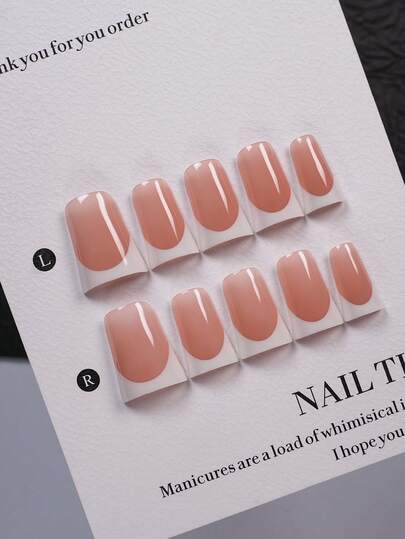 10PCS Y2K Gentle Commute Minimalist Short Duckbill Press On Nails Set With Manicure Tools, Nude Base White Inverted French Fake Nails With Glossy Finish, Elegant Press On Nail Kit For Office Dating Party Casual Daily Wear