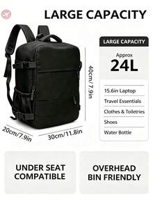 Unisex Travel Laptop Backpack With Shoe Compartment, Waterproof, Multi-Layer, Portable Carry-On Bag For Travel, Business, College, Daily Use - Black - View 3