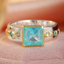 Elegante Anillo Cuadrado de Dos Tonos Azul Claro, Joyería de Estilo Océano Fresco para Mujeres - Dos colores - Ver 3