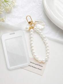 1 Macaron ABS Solid Color Push-Pull Card Holder With Pearl Chain And Pearl Shell Pendant. Student Wristband Card Holder, Student Wristband Women's Card Holder, ID Bus Protective Cover, Student Campus Card Protective Cover - A - View 10