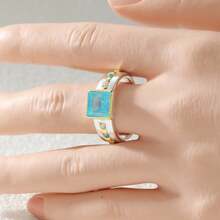 Elegante Anillo Cuadrado de Dos Tonos Azul Claro, Joyería de Estilo Océano Fresco para Mujeres - Dos colores - Ver 5