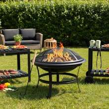 Garden Fire Pit, With Poker, Grill, Campfire, 54.5cm - A - View 5
