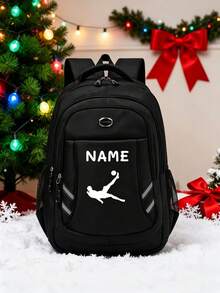 1pc Back To School Personalized Customized Large Capacity Backpack, Casual Minimalist Football Hook Silhouette Print, Zipper Closure Nylon Material, Adjustable Shoulder Straps, Hand-Carry, Suitable For Football Class, School, Commute, Shopping, Daily Outings. Birthday Gift. - Multicolor - View 4