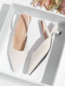 Women's Velvet Pointed Toe Slingback Low Heel Sandals, Elegant Minimalist Formal Wedding Party Dress Shoes - Chantilly - View 1
