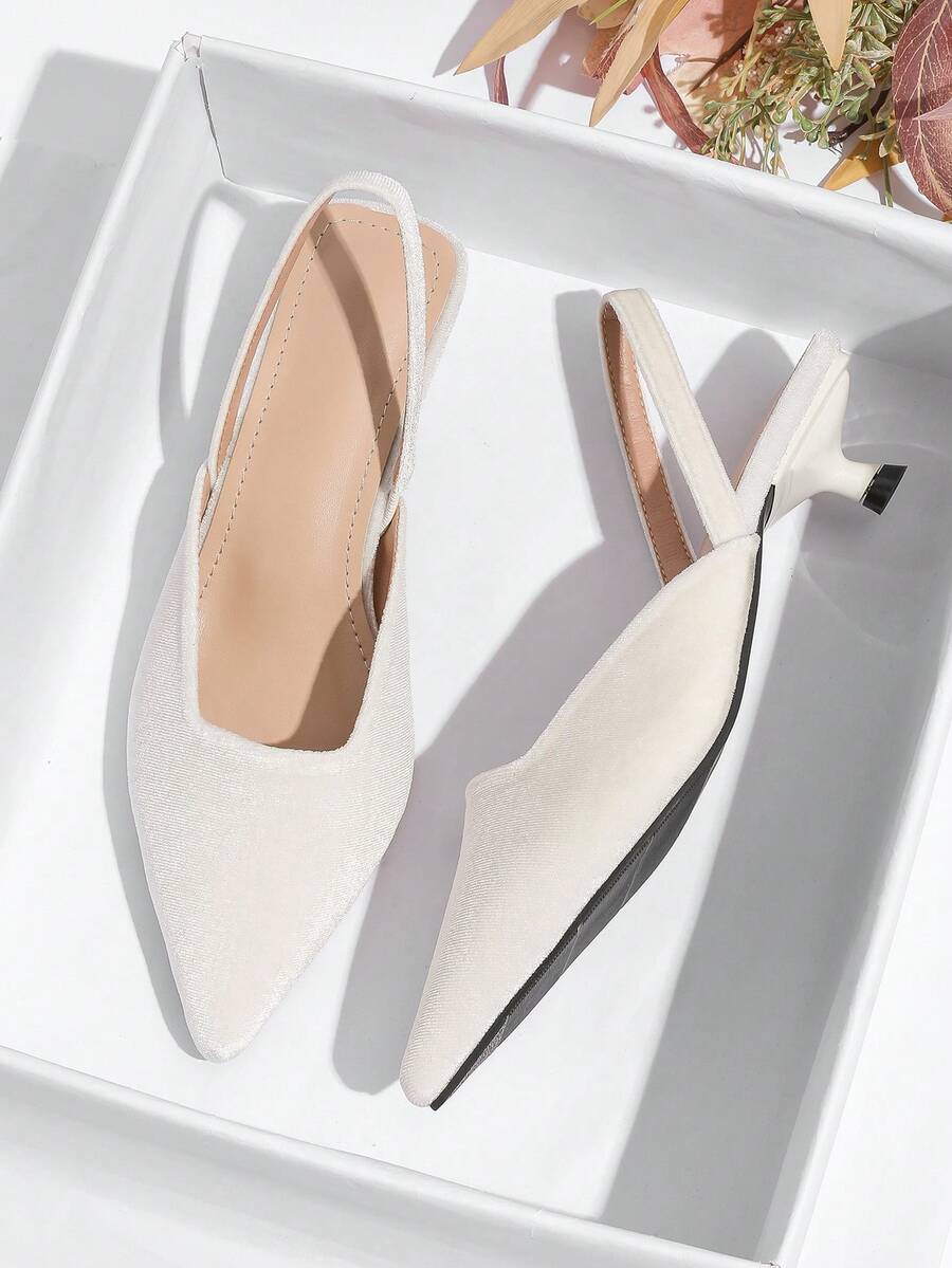 Women's Velvet Pointed Toe Slingback Low Heel Sandals, Elegant Minimalist Formal Wedding Party Dress Shoes - Chantilly - View 1