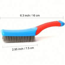 1pc Heavy Duty Stainless Steel Wire Brush With Ergonomic Blue And Red Handle - Perfect For Removing Rust, Slag, Dirt And Paint, Deep Cleaning, Plastic Handle - Blue - View 6