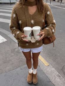 Women's Colorblock Casual Versatile Daily Wear Pullover Sweater - Brown - View 2