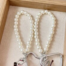 1pc Realistic Fruit Bag Charm Keychain, Lifelike Apple Or Pear Pendant With Pearl Handle And Heart Clasp, Handbag Accessory, Backpack Charm, Key Ring - Multicolor - View 5