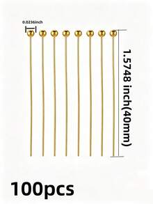 100pcs Bendable & Cuttable Gold Bead Pins, 20-50mm, Ball Head Pins, Suitable For DIY Jewelry Making, Such As Earrings, Pendant Connectors, Bead Piercing & Connecting Basic Accessories - Yellow Gold - View 8