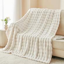 Luxury Bubble Fleece Blanket, Ultra Soft Thick Fluffy Flannel Fleece Blanket, All Season Comfortable Plush Blanket, Lightweight Warm Solid Color Decorative Throw, Suitable For Sofa Bed Chair, High-End Home Pillow Gift Blanket - White - View 8