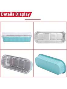 50 moldes pequeños de papel de aluminio con tapa, rectangulares, para hornear. Moldes desechables para mini pasteles y magdalenas. Vasitos para tarta de queso, postres, flanes, pudines y panes. - Celeste - Ver 4