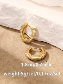 1對厚款C型耳環 金色全鋪滿鋯石 極簡寬圈通勤耳環 - 金色 - 查看 2