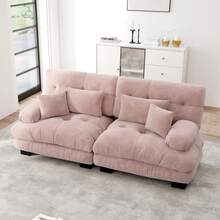Rosa Chenille Ecksofa für Wohnzimmer, 2er Sofas mit Lendenkissen - Rosa 2-Sitzer - Übersicht 3