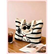 1pc Snoopy Canvas Tote Bag, Large Capacity Shoulder Bag, Suitable For Daily Commute, School, Picnic, Cute Cartoon Gift For Women And Girls - Multicolor - View 1