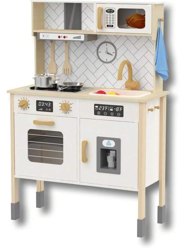Calmito Cocina de Juguete Montessori de Madera para Niños 3+ |   Set de Cocina Infantil con 22 Accesorios |   Juego de rol Educativo y Creativo