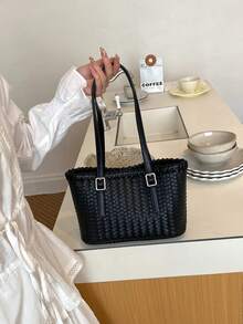 Commuter Handmade Woven Bag 2026 Spring/Summer New Large Capacity Textured Tote Bag Shoulder Handbag - Black - View 2
