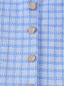 Abito estivo elegante da ragazza con motivo a quadri, senza maniche, plissettato, stile college, senza fodera interna, maglietta - blu polveroso - Visualizzare 6