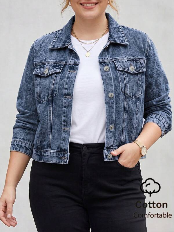 Women's Contrast Stitching Short Denim Jacket Casual