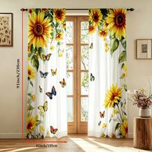 2pcs Rustic Style Curtains, Butterfly And Sunflower Pattern, Rod Pocket Design For Privacy Protection, Polyester Material, Suitable For Seasonal Parties And Holiday Decorations, Applicable To Bedroom, Living Room, Tea Room, Dining Room And Other Multiple Scenes. 2D Pattern Design, Spring Decoration Curtains - Multicolor - View 16