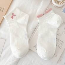 5 Pairs Children's Spring/Summer Thin Breathable Ankle Socks, Pink And White Cute Striped Girls' Short Socks - Multicolor - View 3