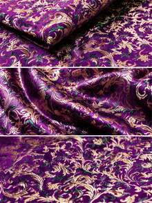 1 pieza de tela de brocado jacquard floral púrpura ornamentada, textil tejido con fondo púrpura y flores de volutas doradas-verdes, material duradero y lujoso para vestimenta, vestidos de noche, tapicería, cortinas, fundas de cojín, decoración del hogar clásica y opulenta - 1 - Ver 5