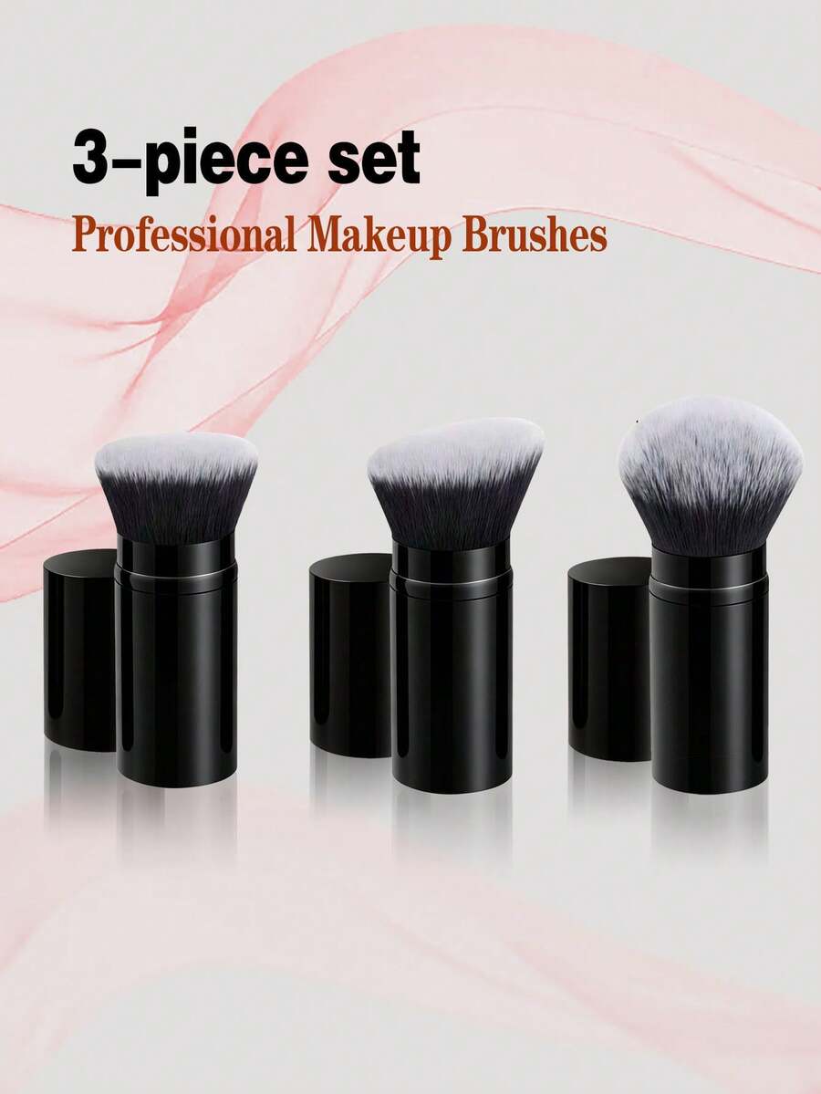 Retractable Face Brush, Retractable Foundation Brush With Cap, All-Aluminum Tube Foundation Brush, Blush Brush, Powder Brush, Multi-Function Makeup Brush, Ideal Choice For Women's Makeup - Black - View 1