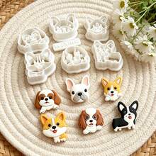 7pcs Assorted Dog Head Theme Polymer Clay Molds, Corgi French Bulldog Spaniel Clay Molds, Suitable For DIY Earrings, Pendants, Brooches, Keychains, Handmade Crafts - White - View 7