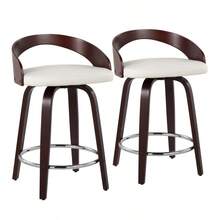 Mid-Century Modern Counter Stool With Swivel In Cherry With White Faux Leather  - Set Of 2-XY582106 - 1 - View 1