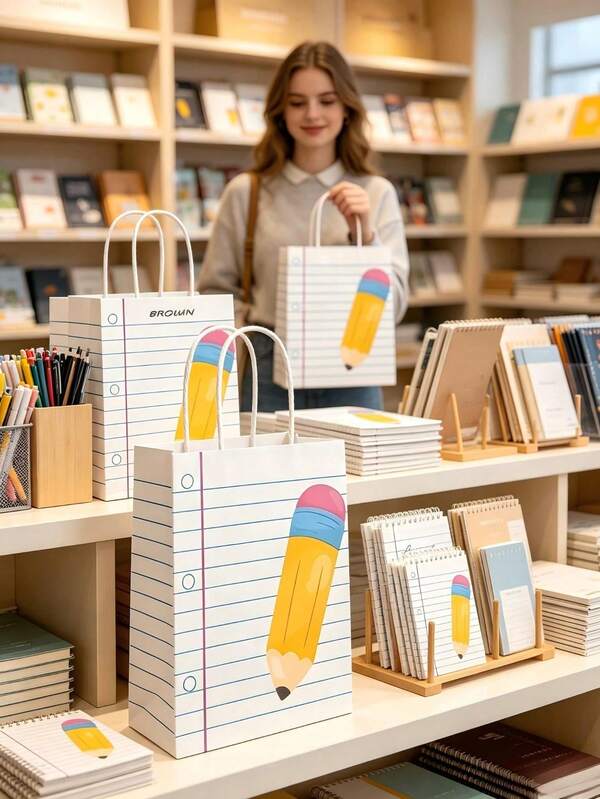 6/12pcs Teacher Appreciation Gift Bags, Back To School Gift Bags, Pencil Pattern Gift Wrapping Supplies, Teacher Thank You Gifts, Bulk Paper Bags For Back-To-School Goodie Bags, End-Of-Year Appreciation Gifts, Back-To-School Party Favors, End-Of-Year