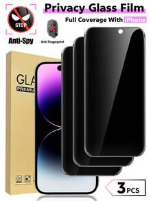 3pcs [Premium Anti-Peeping] Full Coverage Adsorption Tempered Glass Screen Protector, 9H Hardness, Scratch-Resistant, Anti-Peeping Design For Visual Comfort, Privacy Protection, Suitable For Daily Use, Compatible With IPhone 18 Pro/18 Pro Max/17e/17 Pro Max/17 Pro/17 Air/16 Pro Max/16 Pro/16/15 Pro Max/15 Pro/15/14 Pro Max/14 Pro/14/13/12/11 And Other Models - Black - View 34