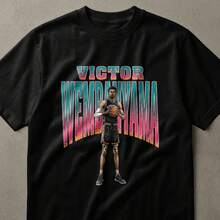 Victor Wembanyama Retro Style Basketball Player Fan T-Shirt |   Vintage 80s 90s Gradient Sports Tee Gift For Him Her - 黑色 - 查看 1
