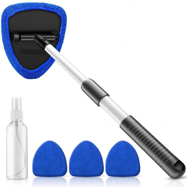 Car Windshield Cleaning Tool, Car Interior Detailing Cleaning Set With Extendable Handle And 4pcs Upgraded High Density Reusable Microfiber Cleaning Pads, Microfiber Windshield Cleaning Tool For Car - Cleaning Brush - View 9