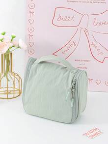 1Pc Plain Waterproof Hanging Hook Travel Toiletry Bag Large Capacity Multi Pocket Foldable Cosmetic Makeup Storage Handbag For Women Trip Gym Shower - Multicolor - View 8