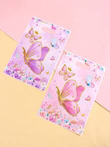 10/20/50pcs Butterfly Gift Bags, Pink Purple Butterfly Print Party Favor Bags, Plastic Party Supplies, Suitable For Baby Shower Decoration, Girls Birthday Party - Multicolor - View 4