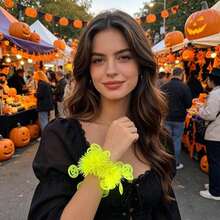 6pcs/Set Holiday Party Fluorescent Wristbands, Halloween Night Glow Party Decoration Pumpkin Ghost Skull Wrist Flower - Multicolor - View 2