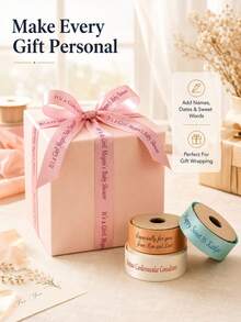 客製化緞面絲帶 25mm 個性化 DIY 織帶，禮品包裝、生日、婚禮、週年紀念，織帶蝴蝶結裝飾禮品，學校用品，返校季 - 彩色 - 查看 3