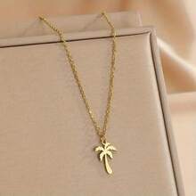 18K Gold Plated Palm Tree Pendant Necklace For Couple, Dainty Minimalist Tropical Coconut Tree Choker, Hypoallergenic Summer Beach Jewelry Gift - Multicolor - View 7