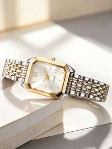 Two-Tone Quartz Watch With Two-Tone Band, Perfect Birthday Gift, Versatile For Daily Wear, Back To School, Christmas Outfit - Gold - View 5