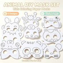卡通動物面具 DIY 手繪塗鴉 教育興趣培養面具，適合男孩女孩 - 套裝 - 查看 3